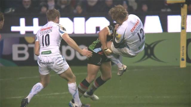 VIDEO. Deux gros plaquages, trois beaux essais, les Harlequins et les Chiefs font le show en Premiership